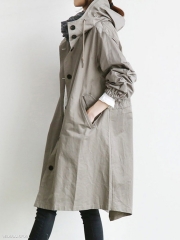 Oversize Hooded Flap Pocket Plain Long-line Coat