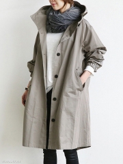 Oversize Hooded Flap Pocket Plain Long-line Coat