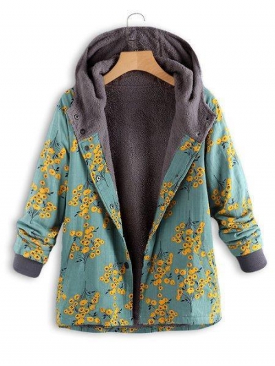 Casual Floral Pockets Long Sleeve Zipper Coat YOUYOUFASHIONEC.com