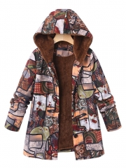 Long Sleeve Hoodie Printed Casual Coat