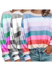 Fashion Rainbow Colourful Striped Casual Tops T-Shirt