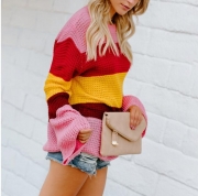 Loose Rainbow Knit Pullover Sweater