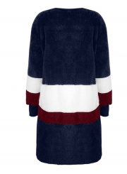 Autumn Winter Mid-length Color Block Cardigan Plush Coat