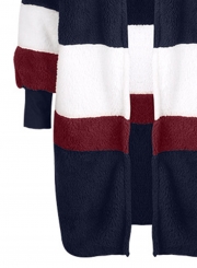 Autumn Winter Mid-length Color Block Cardigan Plush Coat