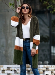 Autumn Winter Mid-length Color Block Cardigan Plush Coat