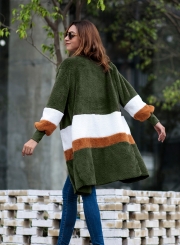 Autumn Winter Mid-length Color Block Cardigan Plush Coat