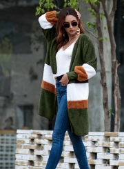 Autumn Winter Mid-length Color Block Cardigan Plush Coat