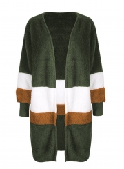 Autumn Winter Mid-length Color Block Cardigan Plush Coat