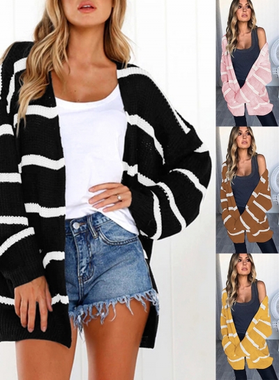 Fashion Striped Pocket Cardigan sweater YOUYOUFASHIONEC.com