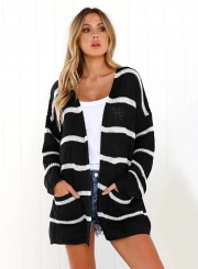 Fashion Striped Pocket Cardigan sweater