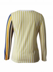 Round Neck Striped Stitching Contrast Loose T-shirt