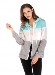 Three Color Block Long Sleeve Zipper Hooded Sweatshirt