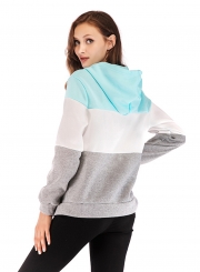 Three Color Block Long Sleeve Zipper Hooded Sweatshirt