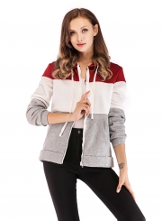 Three Color Block Long Sleeve Zipper Hooded Sweatshirt