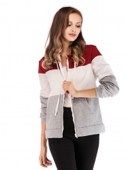 Three Color Block Long Sleeve Zipper Hooded Sweatshirt