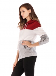 Three Color Block Long Sleeve Zipper Hooded Sweatshirt