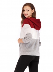 Three Color Block Long Sleeve Zipper Hooded Sweatshirt