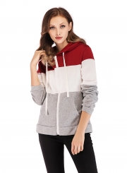 Three Color Block Long Sleeve Zipper Hooded Sweatshirt