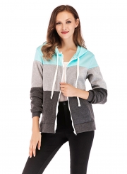 Three Color Block Long Sleeve Zipper Hooded Sweatshirt