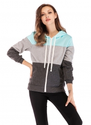 Three Color Block Long Sleeve Zipper Hooded Sweatshirt