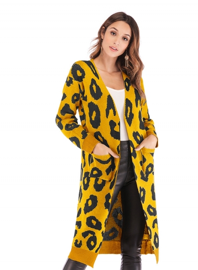 Leopard Printed Pocket Cardigan Sweater YOUYOUFASHIONEC.com