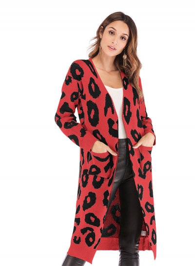 Leopard Printed Pocket Cardigan Sweater YOUYOUFASHIONEC.com