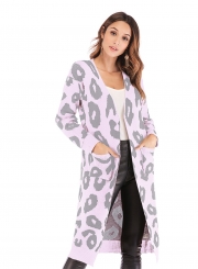 Leopard Printed Pocket Cardigan Sweater