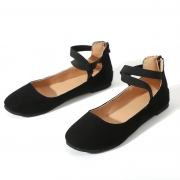 Plain Flat Velvet Ankle Strap Flats