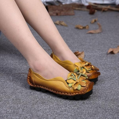 Genuine Leather Handmade Flower Loafers Soft Flat Casual Shoes stylesimo.com
