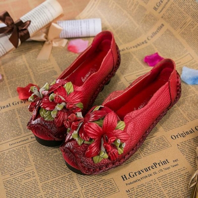 Genuine Leather Handmade Flower Loafers Soft Flat Casual Shoes YOUYOUFASHIONEC.com