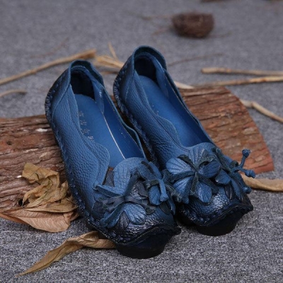 Genuine Leather Handmade Flower Loafers Soft Flat Casual Shoes YOUYOUFASHIONEC.com