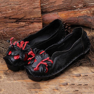Genuine Leather Handmade Flower Loafers Soft Flat Casual Shoes stylesimo.com