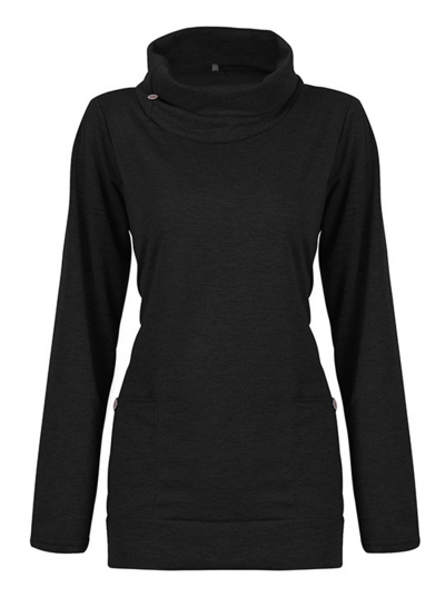 Casual High Neck Long Sleeve Slim Pullover Sweatshirt With Pockets STYLESIMO.com