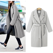 Winter Notched Lapel Knee Length Coat With Belt