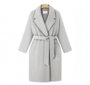 Winter Notched Lapel Knee Length Coat With Belt