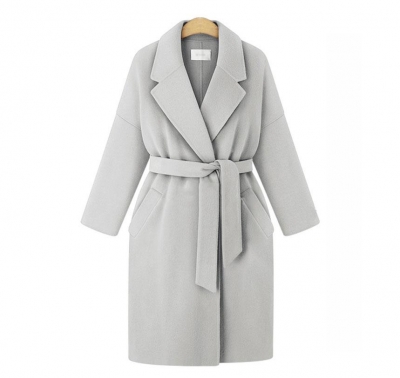 Winter Notched Lapel Knee Length Coat With Belt LEXELFASHIONINTSHOPS.com