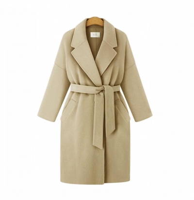 Winter Notched Lapel Knee Length Coat With Belt YOUYOUFASHIONEC.com