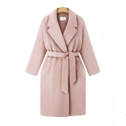 Winter Notched Lapel Knee Length Coat With Belt