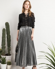 Luster Elegant Pleated A Line Waist Skirt