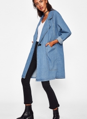 Long Denim Coat  Trench Coat Outwear