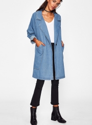 Long Denim Coat  Trench Coat Outwear