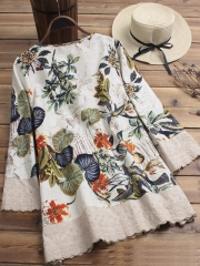 Floral Printed V-neck Long Sleeve Shirt