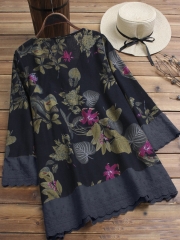 Floral Printed V-neck Long Sleeve Shirt