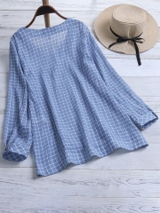 Casual Plaid Irregular Hem Button Plus Size Blouse