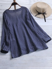 Casual Plaid Irregular Hem Button Plus Size Blouse