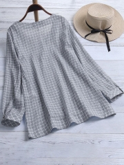 Casual Plaid Irregular Hem Button Plus Size Blouse