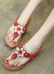 Apricot Fashion Bohemia Beach Thong Flat Women Sandals With String Bead