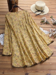 Irregular Floral Print Patchwork Long Sleeve Blouse For Women