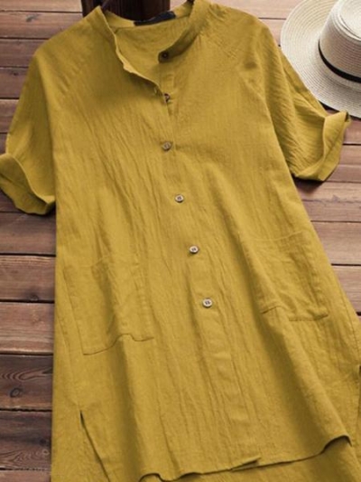 Solid Buttoned Cotton Casual Dress YOUYOUFASHIONEC.com