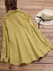 Vintage Lapel Button Long Sleeve Plus Size Shirt